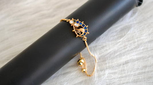 Gold tone blue kundan jadau peacock bracelet dj-52665