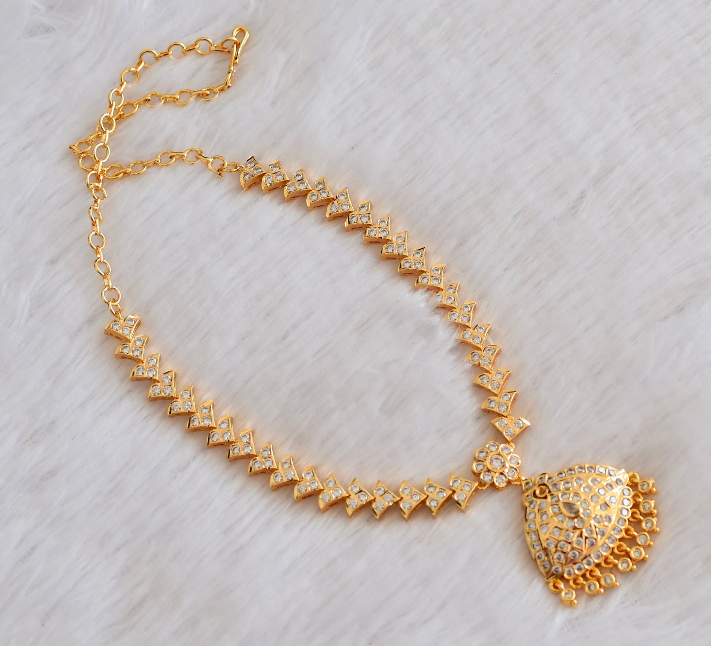 Gold tone AD white stone south indian necklace dj-53334