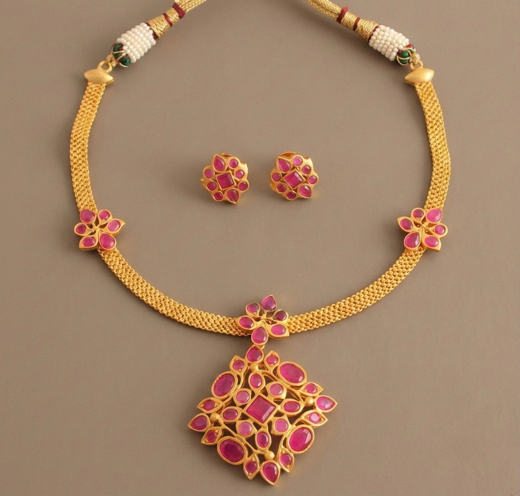 Matte finish ruby necklace set-dj07270