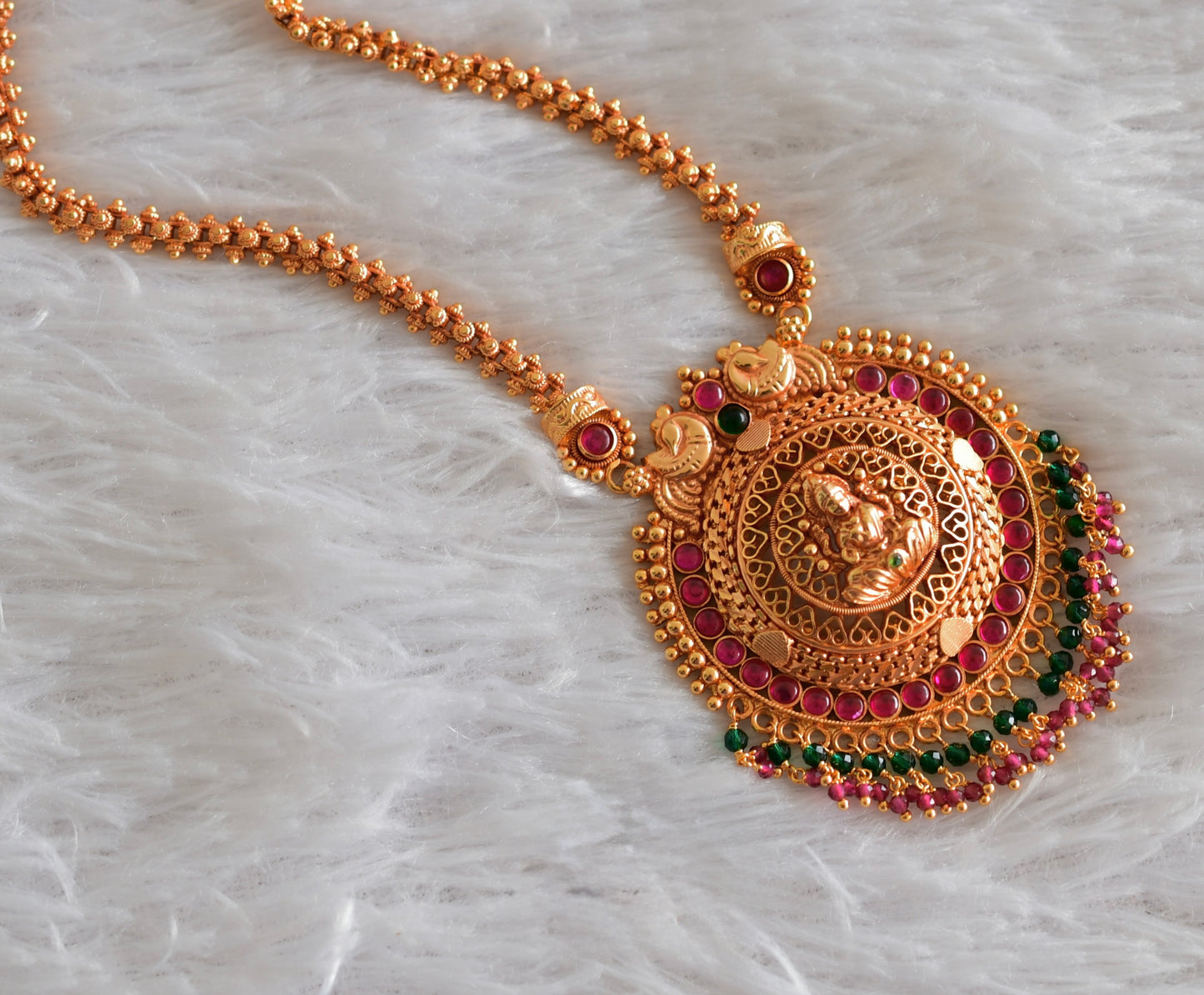 Gheru finish kemp-green cluster lakshmi necklace set dj-51944