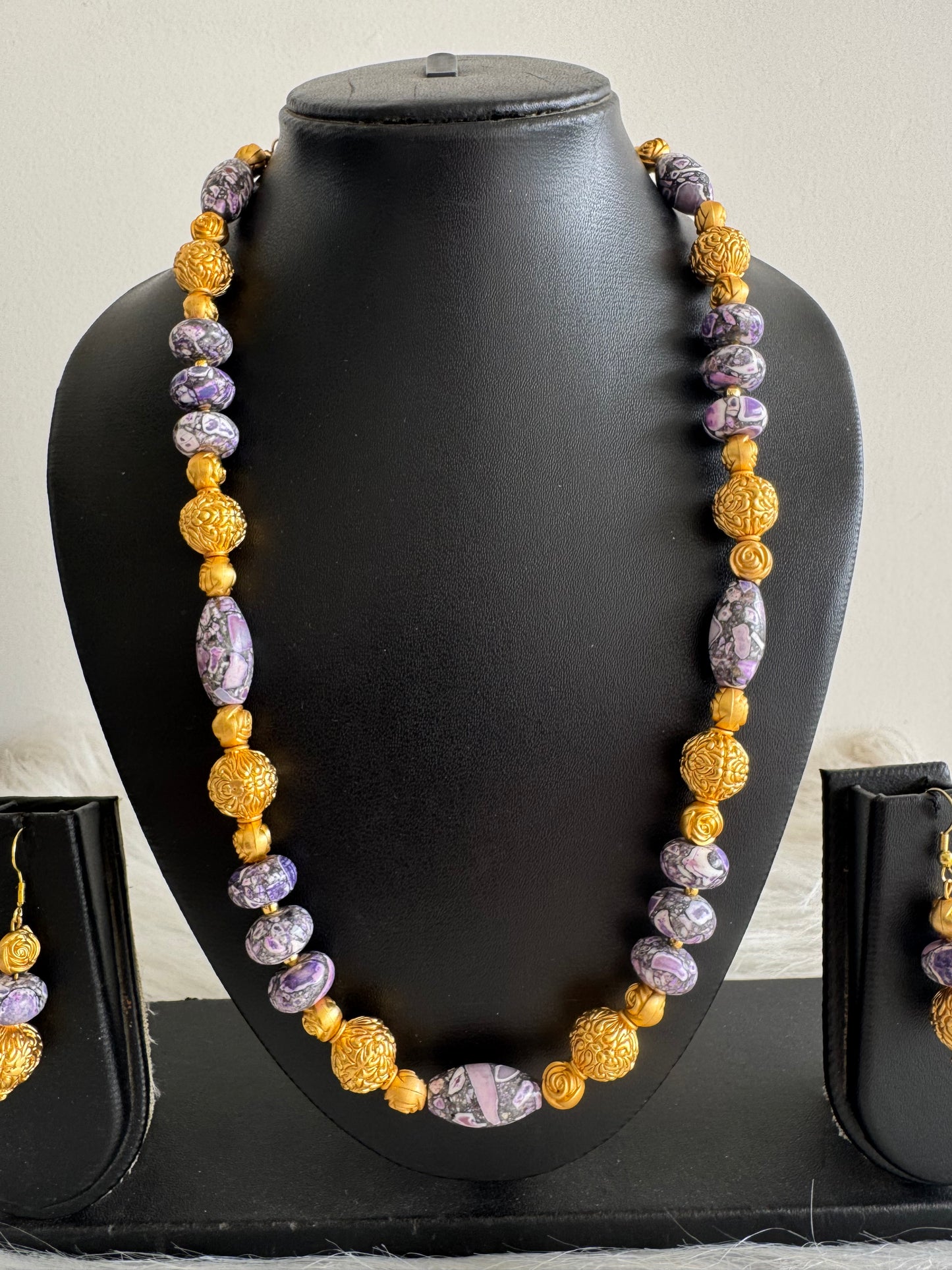 Matte finish purple beaded necklace set dj-51118