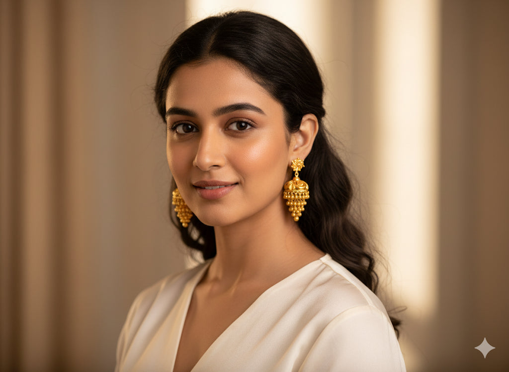 Gold tone Kerala style step jhumkka dj-42439