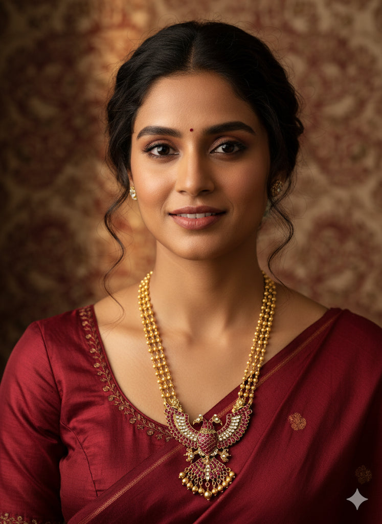 Gold tone pink-white kundan jadau ganda berunda necklace dj-52309