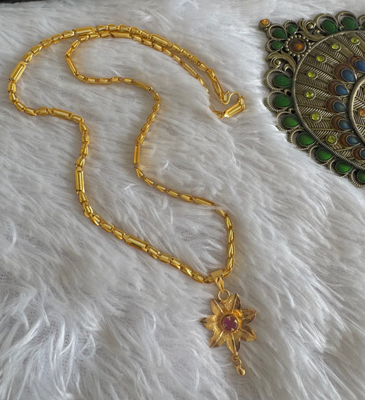 Gold tone 22 inches chain with ruby stone flower pendant dj-51486
