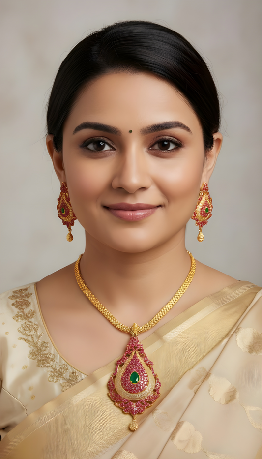 Gold tone Ruby-green Necklace Set -dj06665