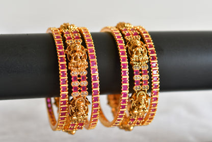 Antique gold tone cz white-ruby set of 6 lakshmi bangles(2.6) dj-51957