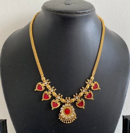 Gold tone white-red palakka necklace dj-53067