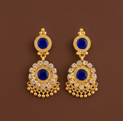 Gold tone round blue-white stone kerala style earrings dj-53124