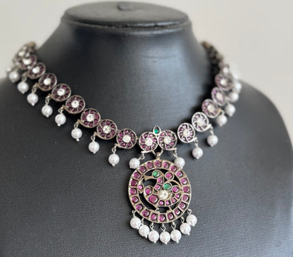 Black finish AD precious kemp pearl peacock necklace dj-51031