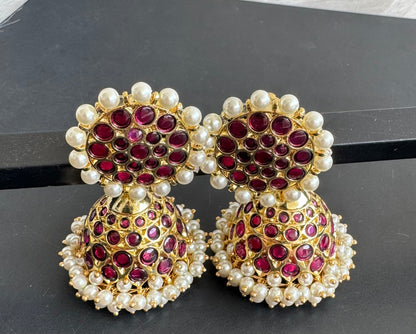 Gold tone precious kemp pearl huge screw back jhumkka Dj-51043