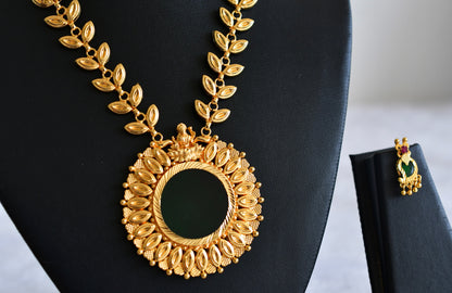 Gold tone kerala style lakshmi green round necklace set dj-53042