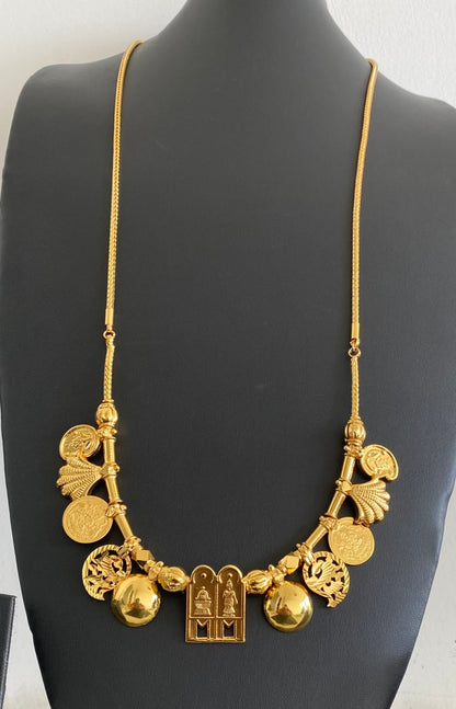 Gold tone 24 inches chain sokkar-meenakshi mango lakshmi coin mangalyam dj-54556