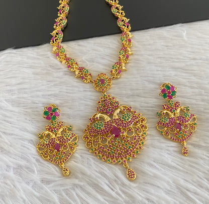 Gold tone Cz ruby-emerald peacock set dj-53605