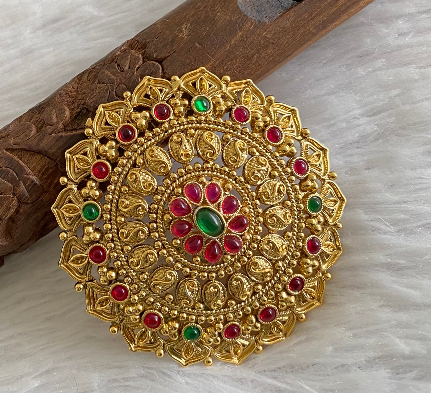 Antique gold tone kemp-green round hair jewel(rakodi)dj-53623