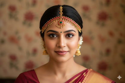 Antique gold tone kemp-green bridal maang tikka -dj13776