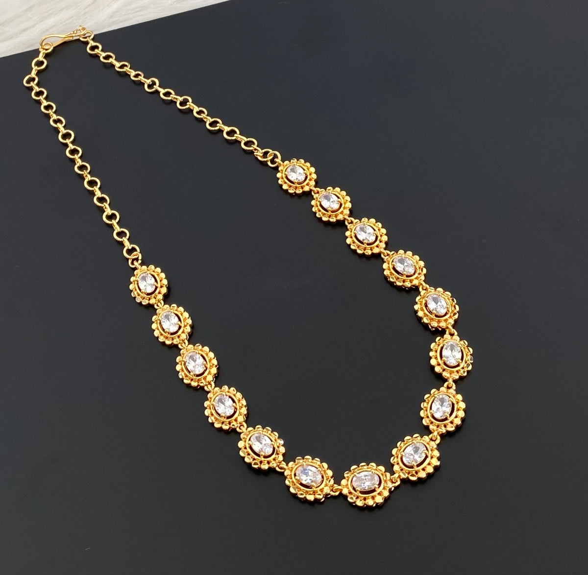 Gold tone white stone necklace dj-54918
