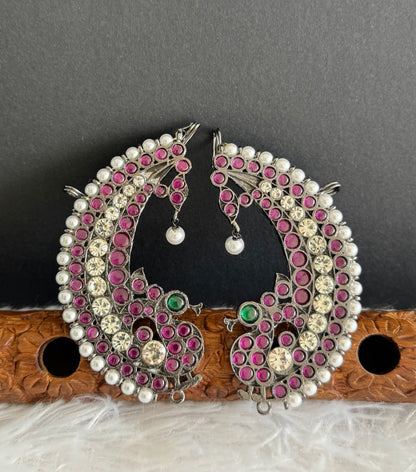 Black finish precious kemp-green pearl khanpool peacock earrings dj-51448