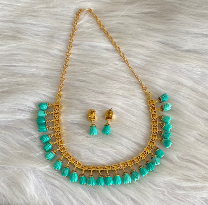 Antique gold tone green tulip beaded necklace set dj-54191