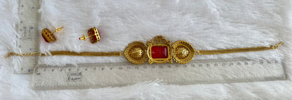 Antique gold tone cz big stone white-red choker necklace set dj-51082
