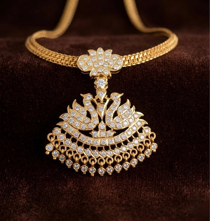 Gold tone south indian AD white swan attigai/necklace dj-51740