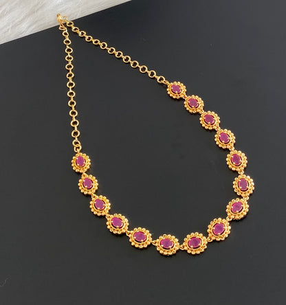 Gold tone pink stone necklace dj-54919