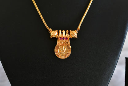 Gold tone pink stone lakshmi round kodi necklace dj-50283