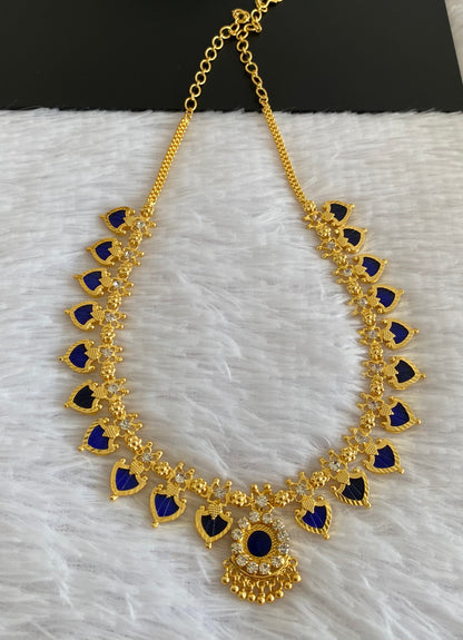 Gold tone white-blue palakka necklace dj-53065