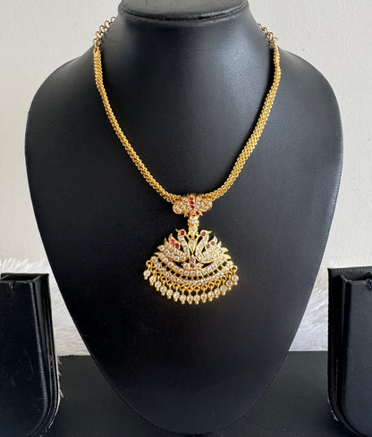 Gold tone south indian AD pink-white swan attigai/necklace dj-51741