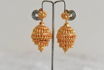 Gold tone Kerala style flower step jhumkka dj-52444