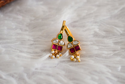 Gold tone pink-green-white kundan jadau bugadi earrings dj-52488