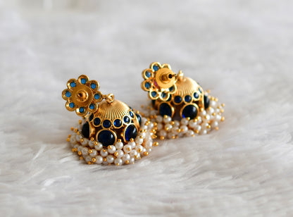 Matte finish kemp-blue pearl cluster flower jhumkka dj-51860