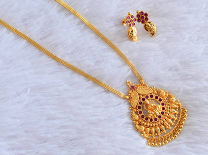 Gold tone pink stone lakshmi necklace set dj-53052