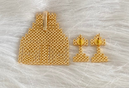 Gold tone temple rangoli pendant with earrings dj-54410
