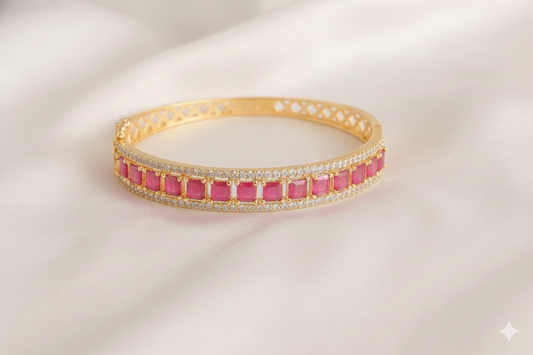 Gold tone cz Ruby square stone Bracelet-dj17526