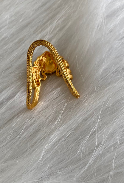 Matte finish white-pink peacock lakshmi vanki style finger ring dj-54331