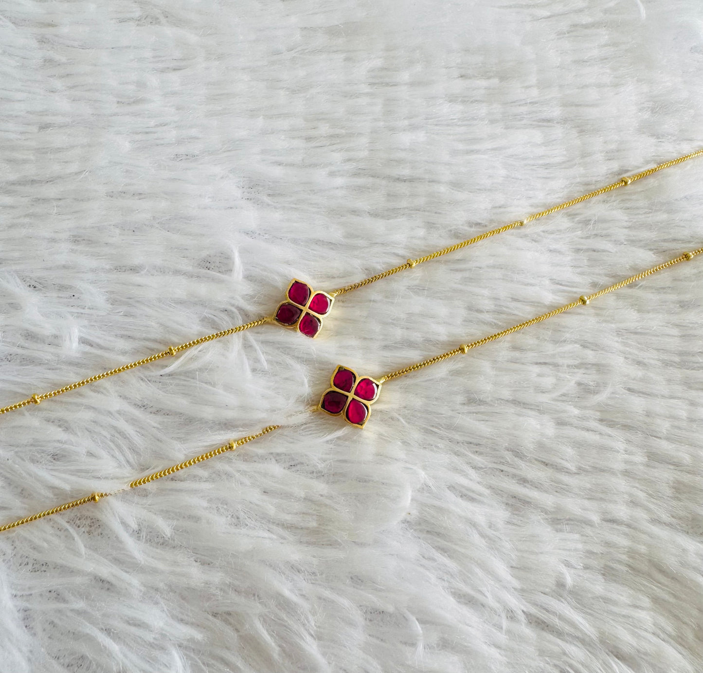 Gold tone pink flower kundan jadau anklets dj-51411