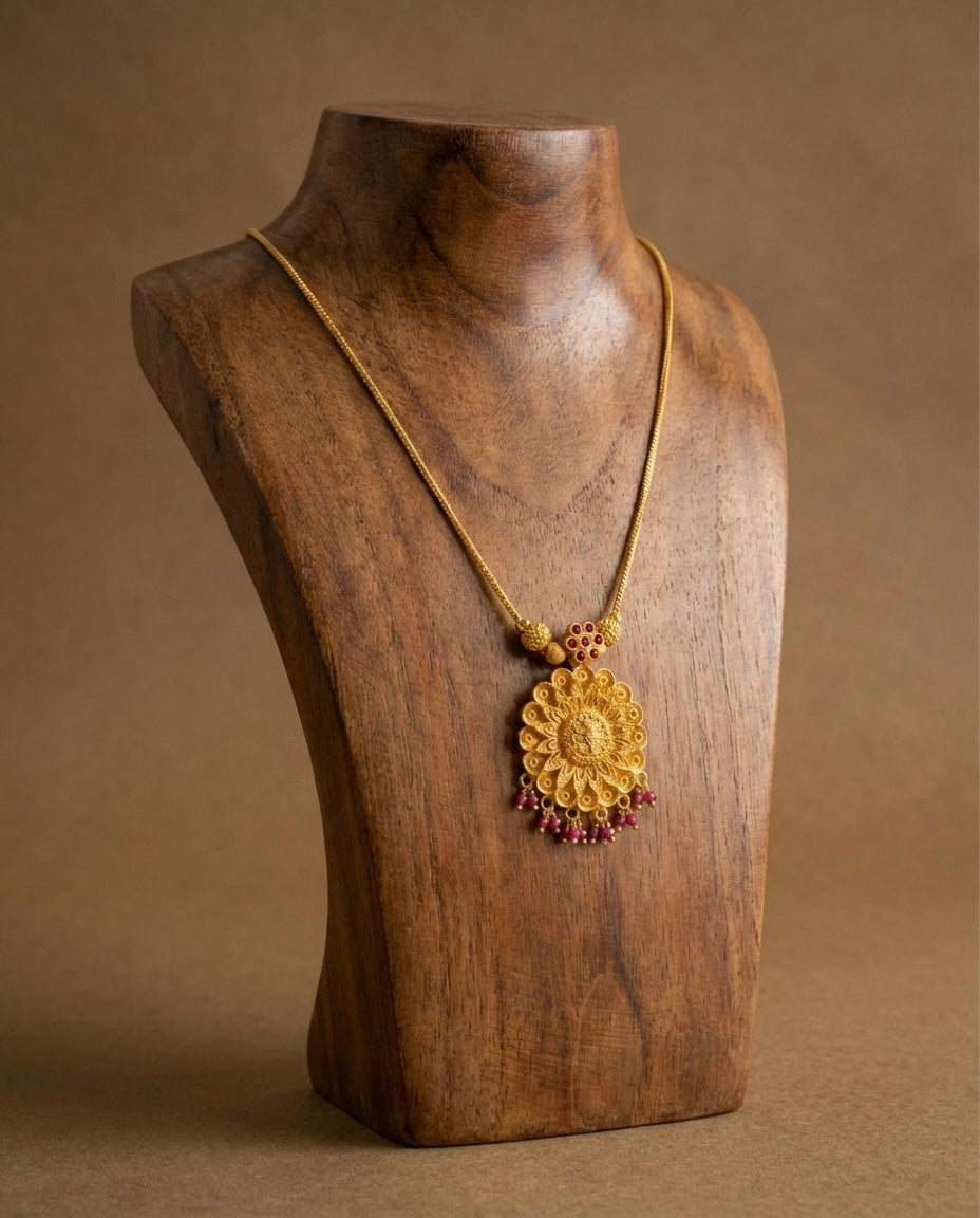 Gold tone pink stone flower kodi necklace dj-51686
