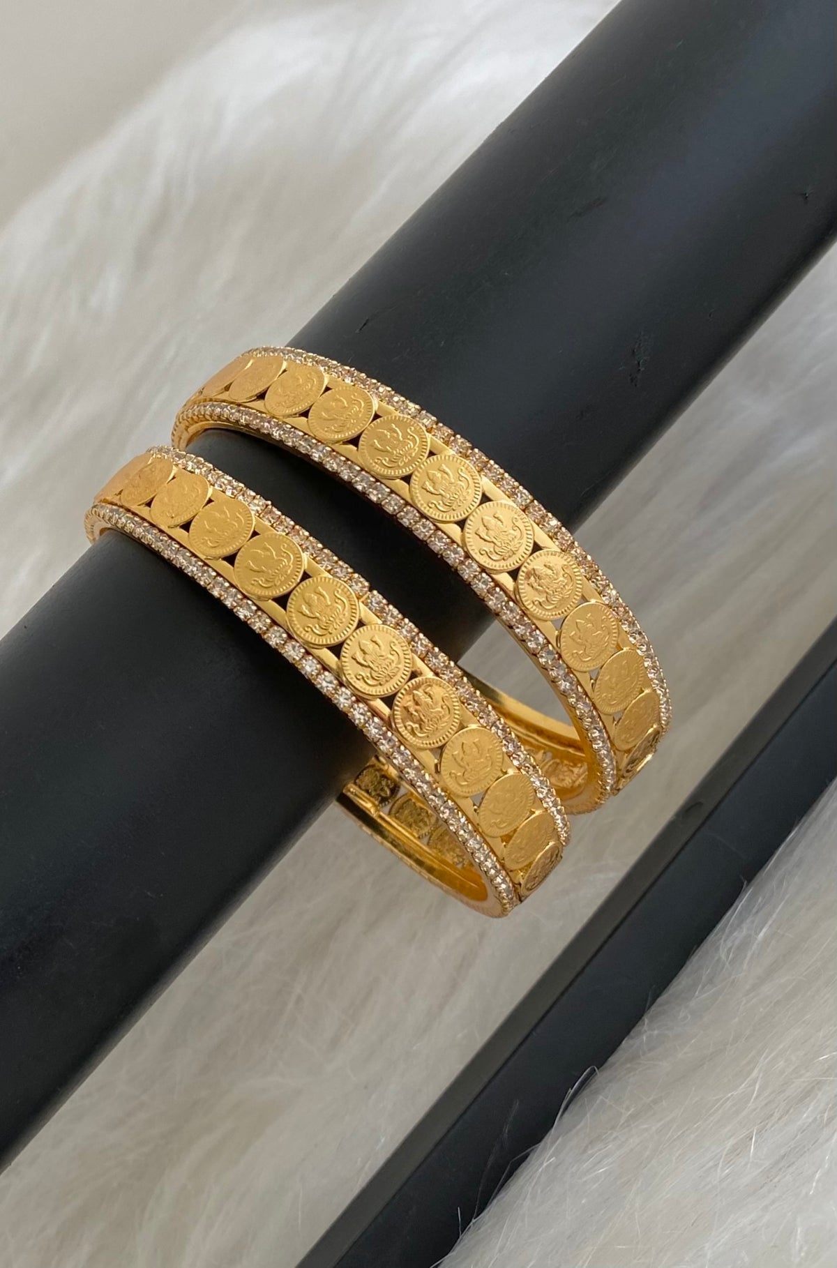 Gold tone white stone lakshmi coin bangles(2.6) Dj-54819