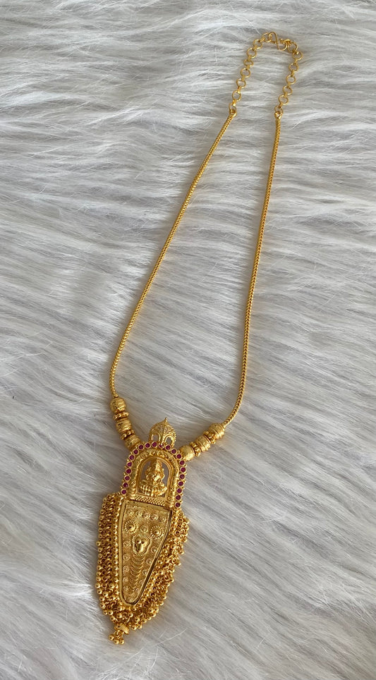 Gold tone kerala style pink stone nettipattam lakshmi necklace dj-54130