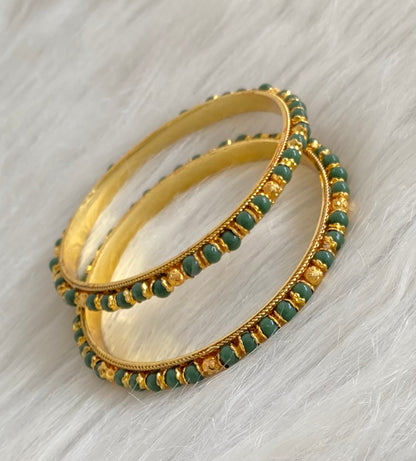 Gold tone green beaded bangles (2.10) dj-53700