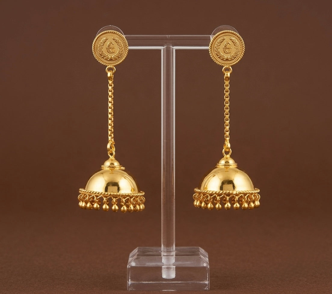 Gold tone kerala style coin long jhumkka dj-54302