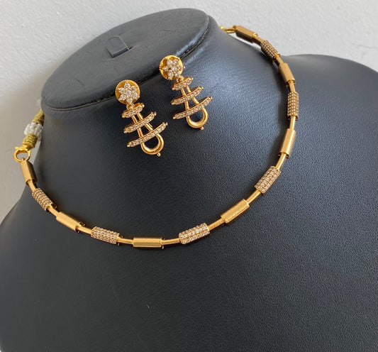 Antique gold tone cz white stone hasli necklace set dj-54407
