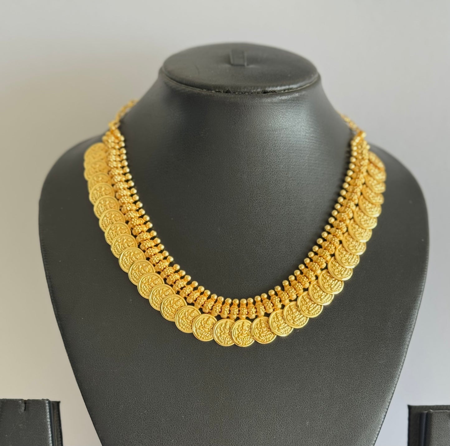 Matte gold tone kerala style lakshmi coin necklace dj-51651