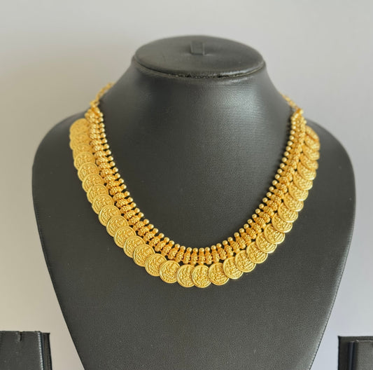 Matte gold tone kerala style lakshmi coin necklace dj-51651