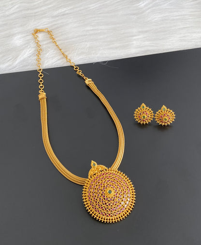 Antique gold tone kemp-green stone round pendant necklace set dj-54268