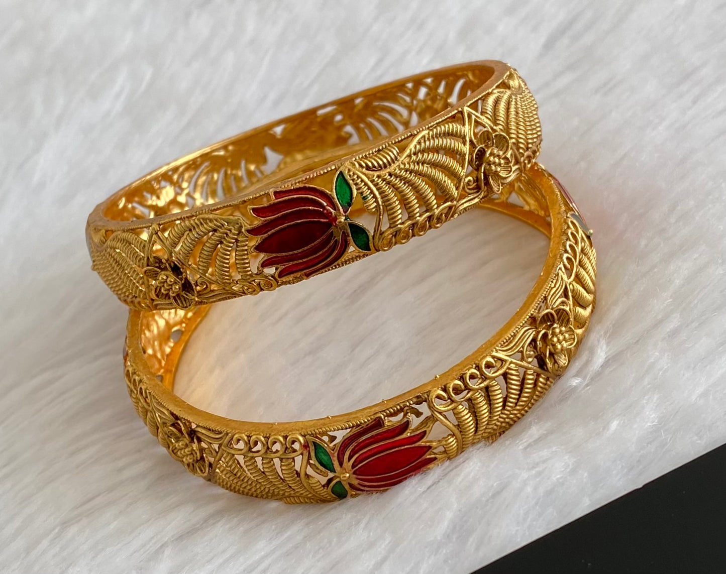Matte finish red green lotus enamel bangles(2.4) dj-53447