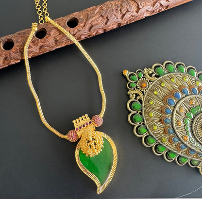 Gold tone ruby ball pink-green lakshmi-mango kodi necklace dj-51317