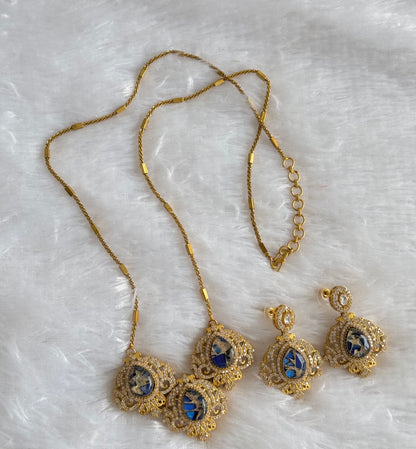 Antique gold tone blue-gold fire stone long chain set dj-51093
