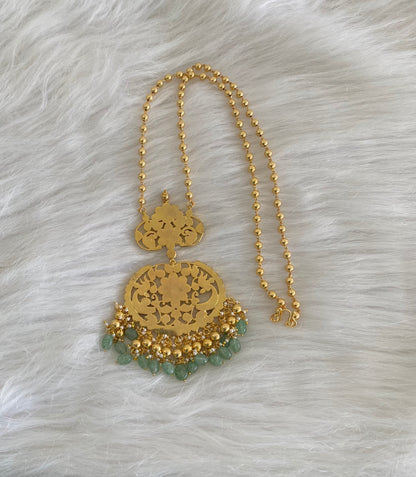 Antique gold tone pink-green-white kundan jadau peacock green bead haar dj-54515