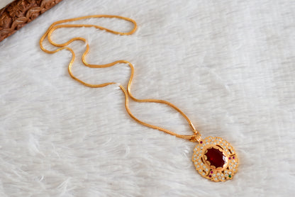 Gold tone 24 chain with red oval stone pendant dj-51912